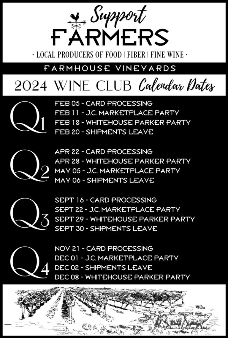 2024 Wine Club Dates Farmhouse Vineyards LLC